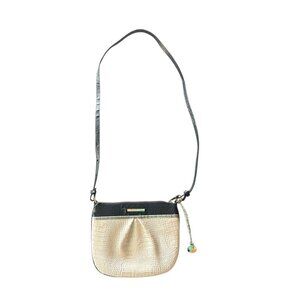 Brahmin Tara Crossbody Purse Croc-Embossed Leather Black & Beige Adjustable Stra
